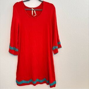 Uncle Frank embroidered tunic red and teal shirt dress large